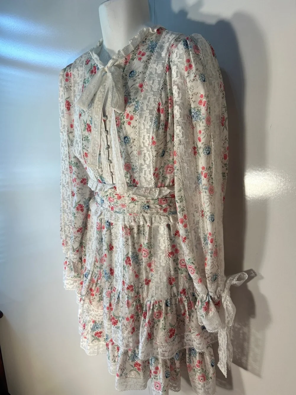 Anthropologie Stellah SZ L White Floral Dress Romantic Cottage Boho Coquette - Picture 5 of 16
